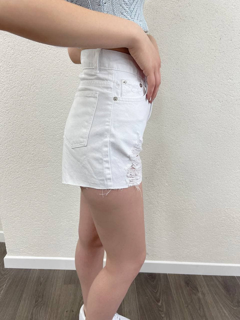 High Waist Ripped White Jeans Shorts