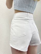 High Waist Ripped White Jeans Shorts