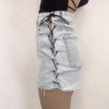 Eyelet Lace Up Knot Jeans Shorts