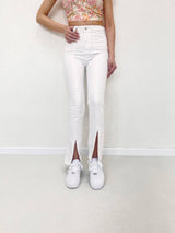 High Waist Slit White Jeans